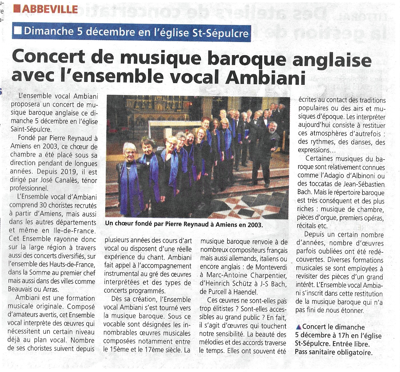 Journal d'Abbeville 1 déc. 2021 - Présentation du concert